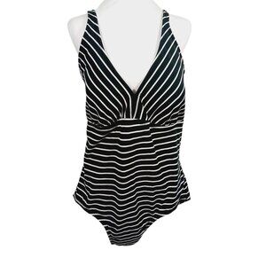 Catalina 3X (22W - 24W) One Piece Swimsuit, Black and White Stripe, Vacation